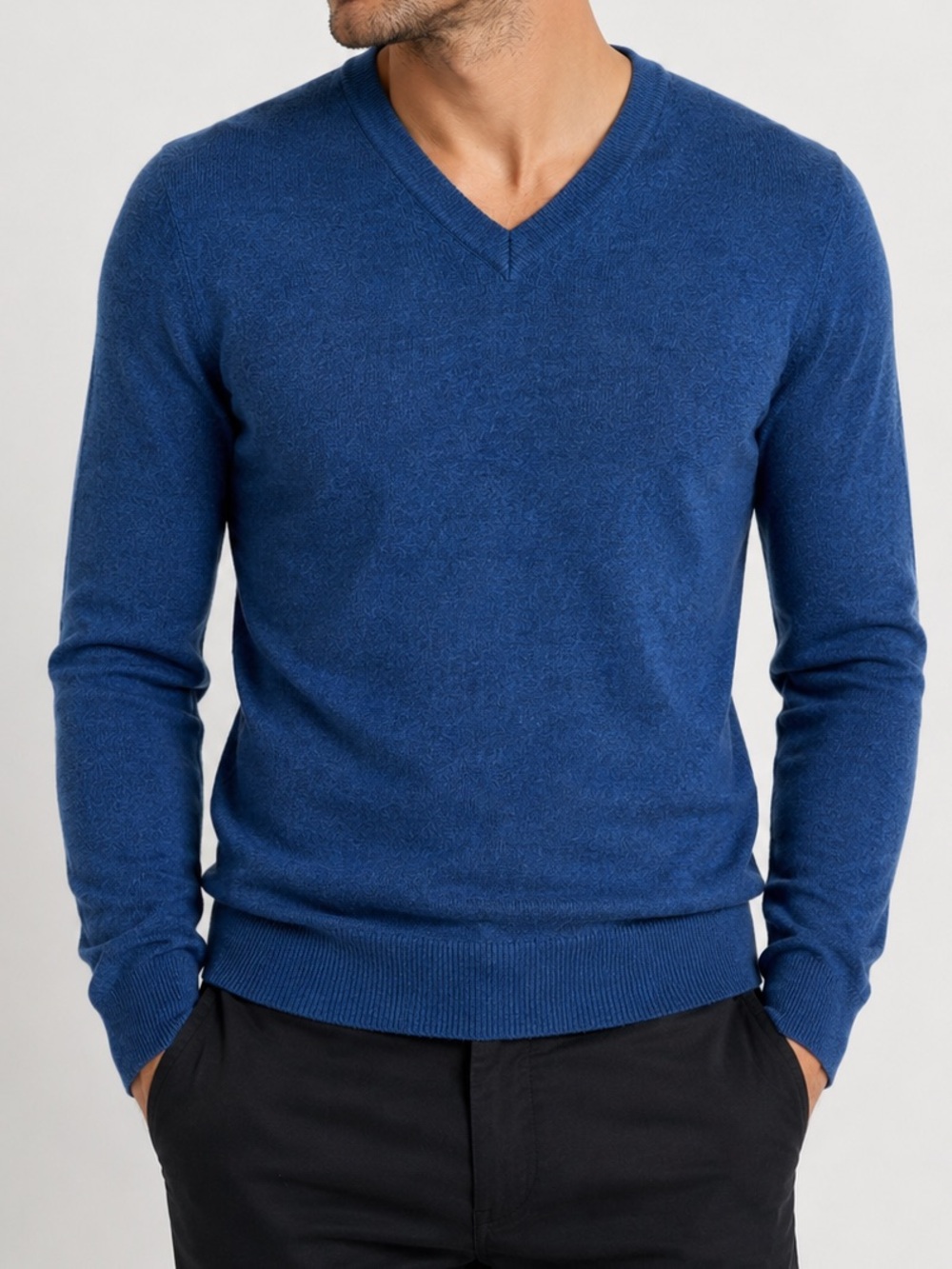 2/60$ DKNY heather blue merino blend‎ V neck knit sweater size Large